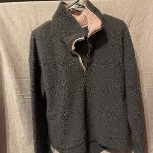 Womens Gray Old Navy Sherpa Pull Over, Quarter Zip, Size Large